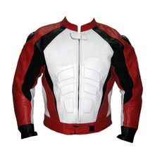 Load image into Gallery viewer, Red and White Racing Biker Motorbike Leather Jacket Motorcycle Leather Jacket CE
