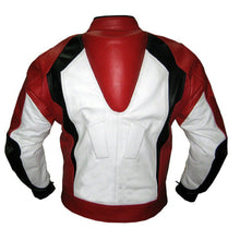 Load image into Gallery viewer, Red and White Racing Biker Motorbike Leather Jacket Motorcycle Leather Jacket CE
