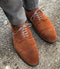 Handmade Tan Suede Cap Toe Brogue Shoes - leathersguru