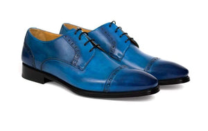Handmade Blue Cap Toe Leather Shoe - leathersguru