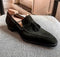 Bespoke Black Square Toe Suede Tussles Shoes for Men - leathersguru