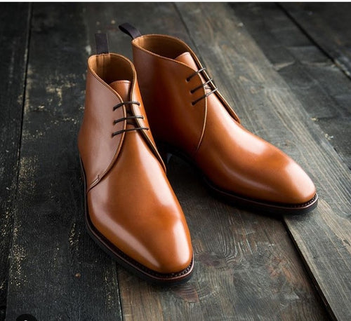 Tan Round Toe Lace Up Leather Shoes,Men's Shoes