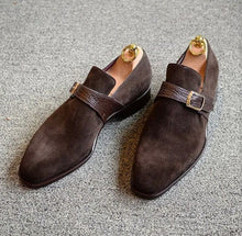 Load image into Gallery viewer, Loafer Suede Monk Strap Dark Brown,Men&#39;s Oxford Shoes
