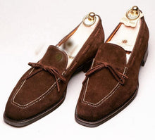 Load image into Gallery viewer, Men&#39;s Brown Suede Loafer Lace Up Casual Handmade Shoes.
