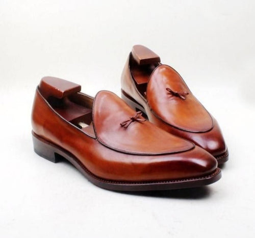 Men's Brown Loafer Leather Shoes,Handmade Stylish Shoes