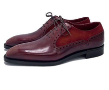 Load image into Gallery viewer, Handmade Burgundy Leather Suede Lace Up Shoe - leathersguru
