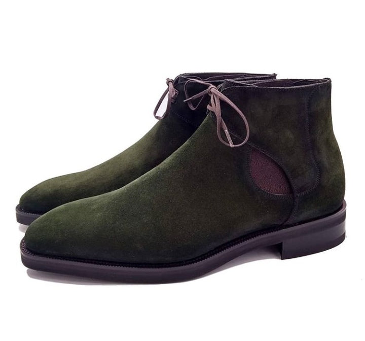 Stylish Chelsea Green Suede Lace Up Boot For Men's