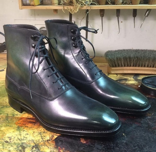 Ankle High Black Leather Dress Lace Up Boots - leathersguru