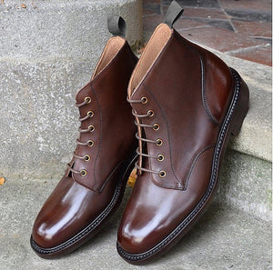Men's Lace Up Ankle Boot ,Dark Brown Leather Boot