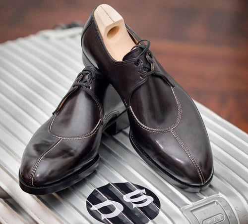 Bespoke Black Leather Split Toe Lace Up Shoe for Men - leathersguru