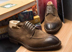 Men's Leather Suede Brown Split Toe Oxford Shoes - leathersguru