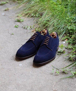 Handmade Men's Suede Blue Split Toe Shoes - leathersguru