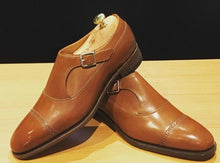 Load image into Gallery viewer, Bespoke Tan Cap Toe Shoes Monk Straps Leather Shoe, Men Shoes,Dress Shoes - leathersguru
