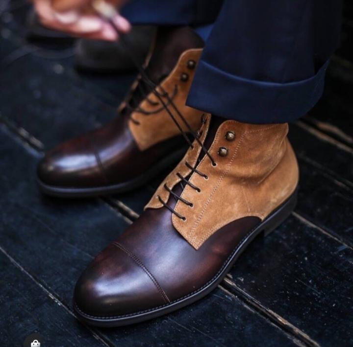 Handmade Men's Ankle Leather Suede Cap Toe Brown Tan Lace Up Boot - leathersguru