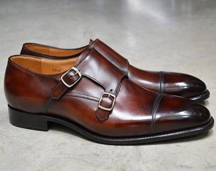 Handmade Men's Brown Leather Monk Strap Cap Toe Shoe - leathersguru