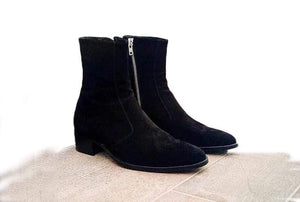 Handmade Men's Ankle High Black Suede Side Zipper Boot - leathersguru