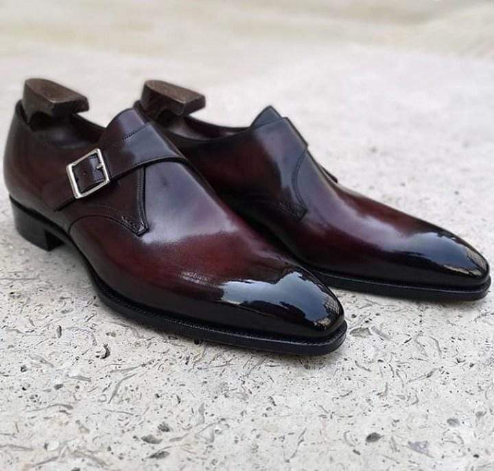 Handmade Two Tone Burgundy Monk Strap Leather Shoe - leathersguru