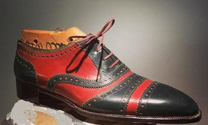 Men's Leather Red Black Color Cap Toe Shoes - leathersguru