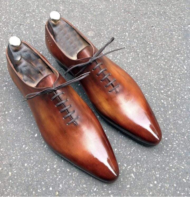 Handmade Two Tone Brown Derby Lace Up Leather Shoe - leathersguru