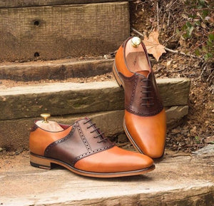 Handmade Tan Brown Leather Derby Shoes - leathersguru