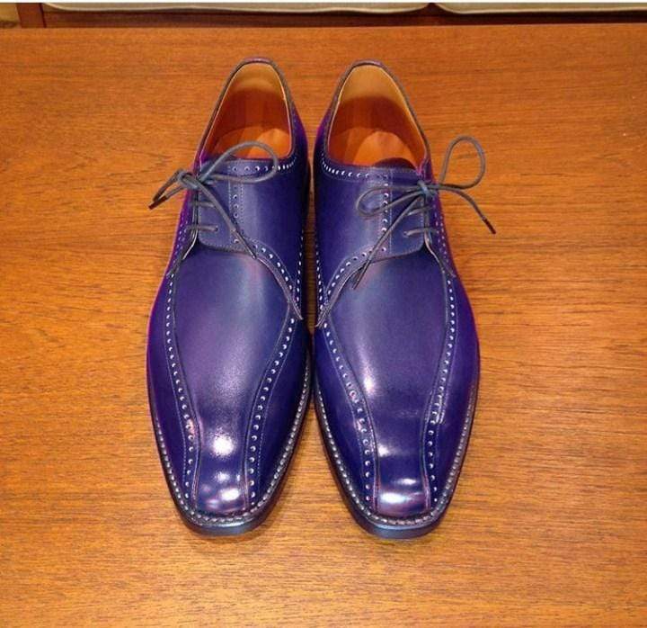 Handmade Purple Stylish Derby Lace Up Leather Shoes - leathersguru
