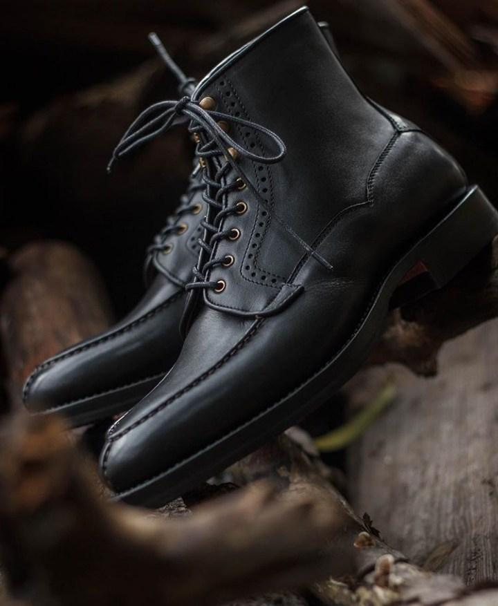 Handmade Black Leather Split Toe Lace Up Boots - leathersguru