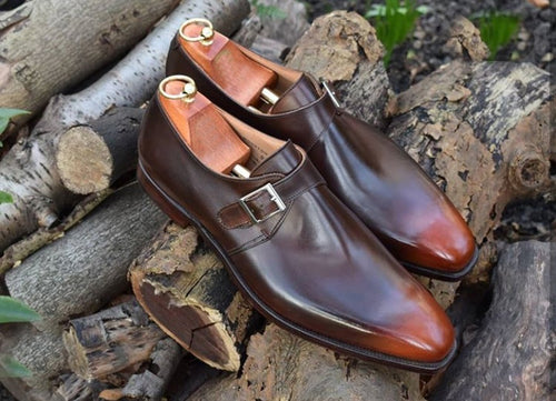 Bespoke Two Tan Leather Monk Strap Shoes for Men's - leathersguru