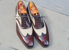 Load image into Gallery viewer, Bespoke Burgundy White Leather Wing Tip Shoe for Men - leathersguru
