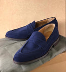 Bespoke Blue Suede Penny Loafer Shoe for Men - leathersguru
