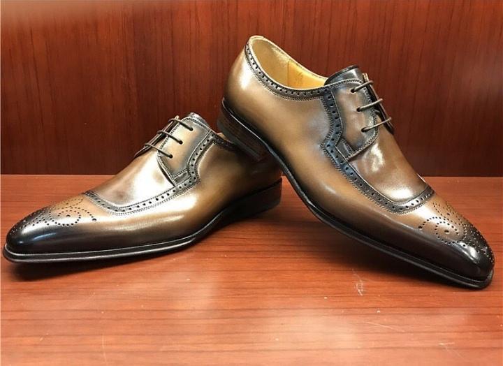 Men's Leather Brown Black Brogue Square Toe Shoes - leathersguru