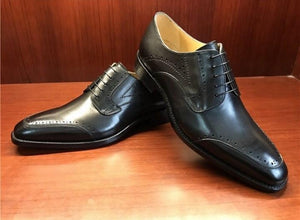 Handmade Men's Black Leather Round Toe Shoes - leathersguru