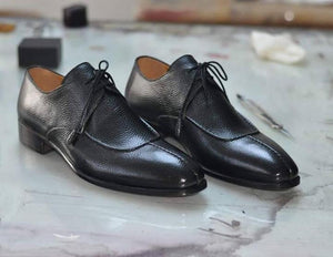 Handmade Men's Pebbled Leather Black Split Toe Shoes - leathersguru