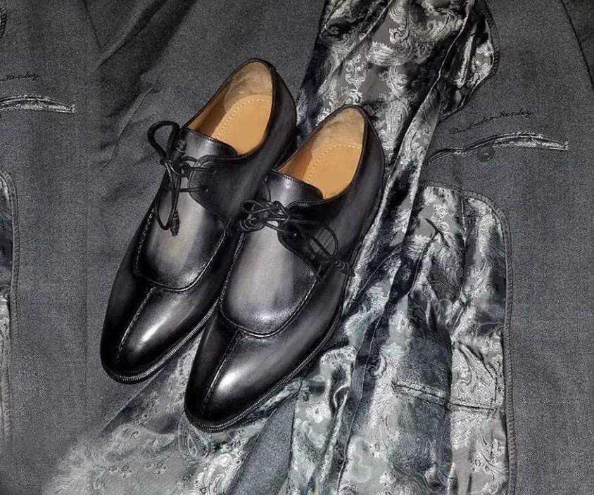 Handmade Men's Gray Leather Split Toe Shoes - leathersguru