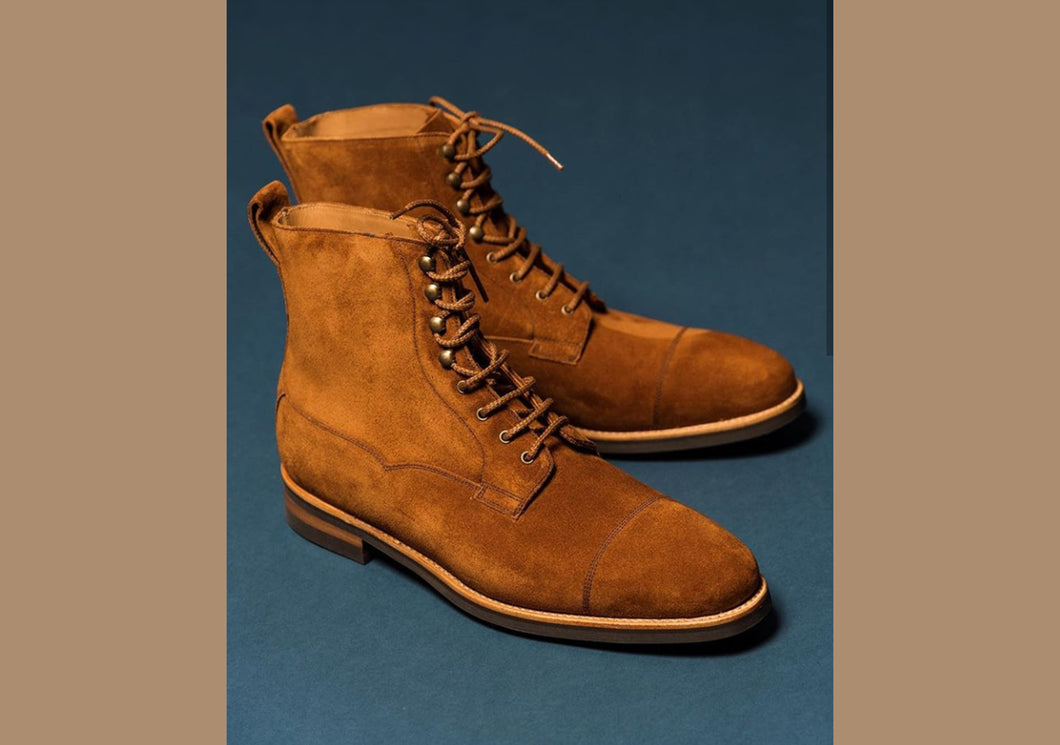 Bespoke Tan Suede Ankle High Lace Up Boot - leathersguru