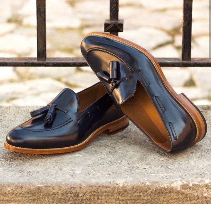 Leather Loafers Shoes, Men's Black Moccasin Slip On Tussles Shoes - leathersguru