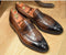 Men's Brown Black Leather Penny Loafers - leathersguru