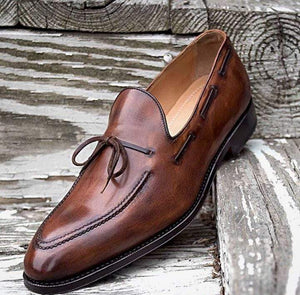 Men's Brown Moccasin Slip On Shoes - leathersguru