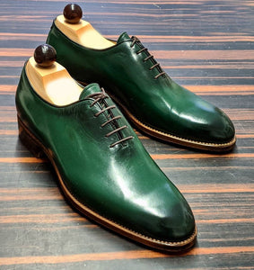 Bespoke Green Leather Lace Up Shoes for Men's - leathersguru