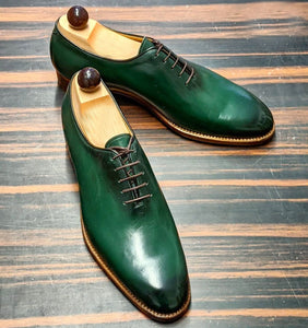 Bespoke Green Leather Lace Up Shoes for Men's - leathersguru