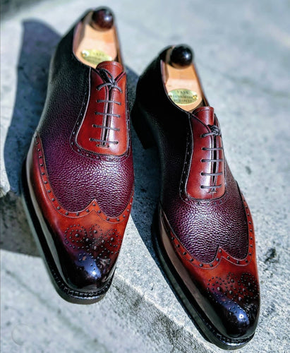 Bespoke Two Tone Leather Wing Tip Brogue Shoes for Men - leathersguru