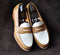 Bespoke White & Brown Leather Round Toe Shoes for Men's - leathersguru