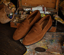 Load image into Gallery viewer, Men&#39;s Brown Suede Penny Loafer Whole Cut Shoes

