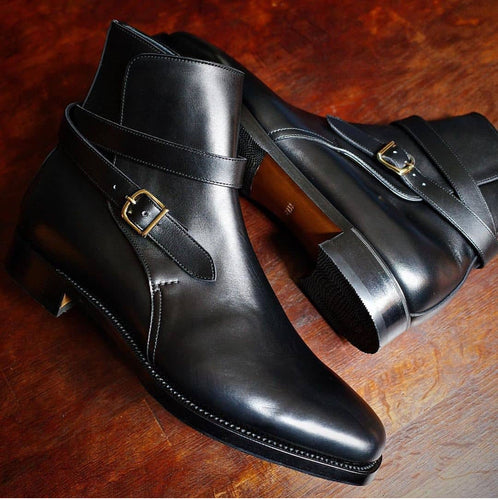 Handmade Ankle High Black Jodhpurs Leather Boot - leathersguru
