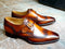 Bespoke Brown Leather Wing Tip Monk Strap Shoes for Men - leathersguru