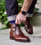 Men's Ankle Chocolate Brown Cap Toe Brogue Lace Up Leather Boots - leathersguru