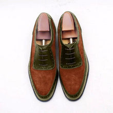 Load image into Gallery viewer, Men&#39;s Leather Suede Tan Green Round Toe Shoes - leathersguru
