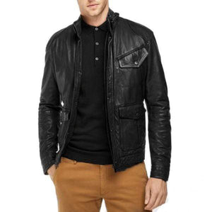 Men's Slim Fit Style motorbike vintage leather Black jacket - leathersguru