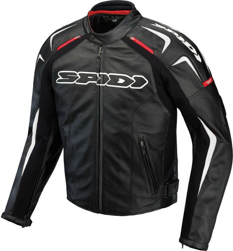 Spidi Track Leather Motorcycle Racing Jacket - Black White Red 