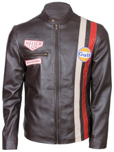 Load image into Gallery viewer, White Red Stripped Le Man Grand Prix Gulf Steve McQueen Leather Jacket - leathersguru

