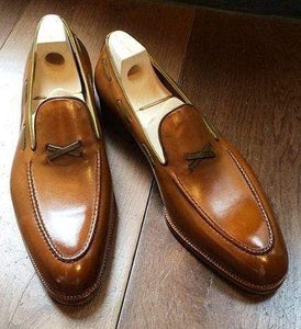 Handmade Tan Loafers Leather Slip On Shoes - leathersguru